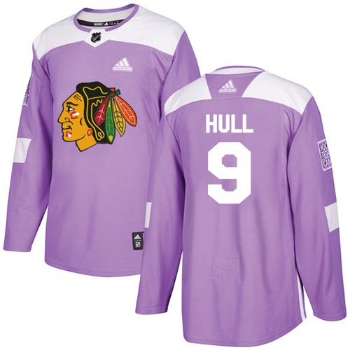 Adidas Blackhawks #9 Bobby Hull Purple Authentic Fights Cancer Stitched NHL Jersey - Click Image to Close